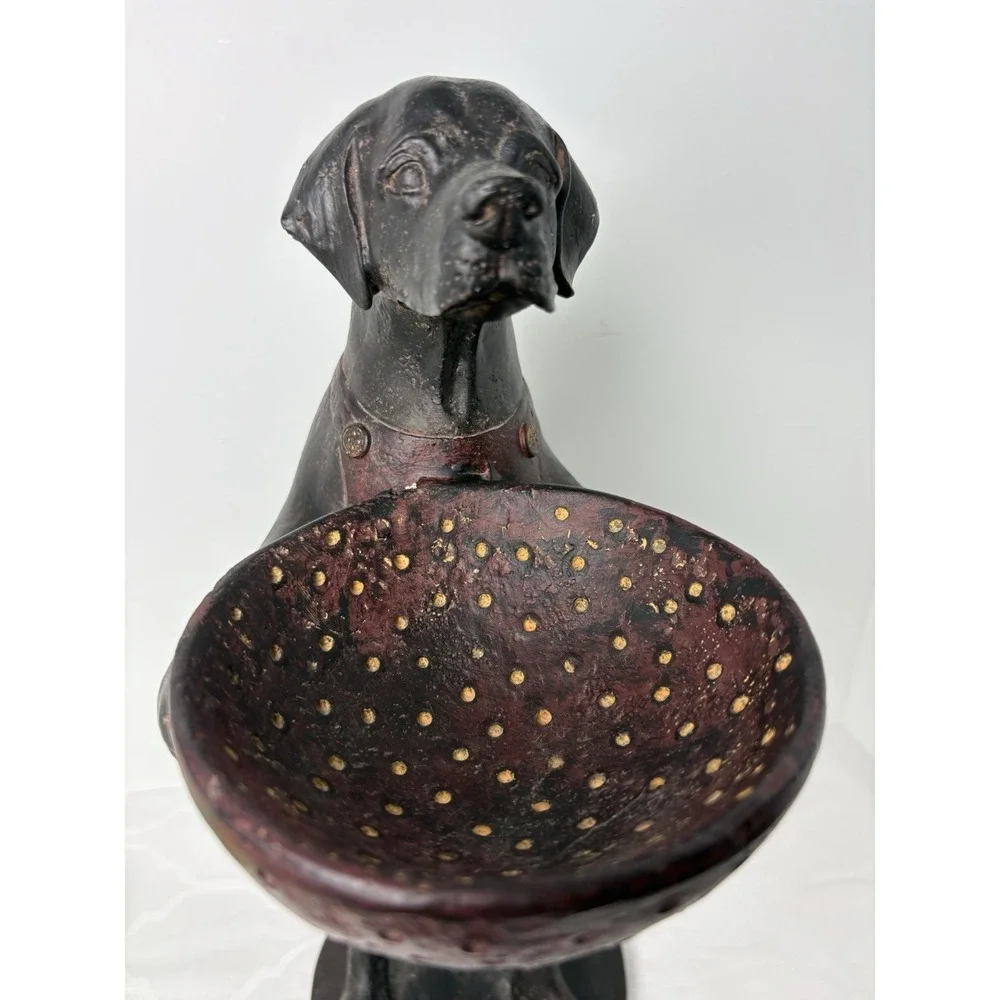Black Labrador Dog Butler Statue Holding Bowl Server 15